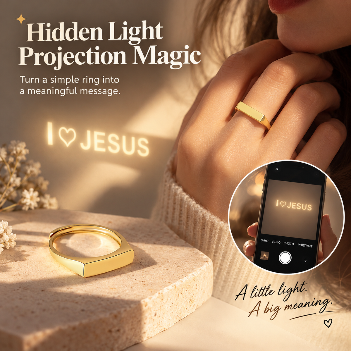 INS Minimalist Light Projection Ring with Custom Love Message ✨