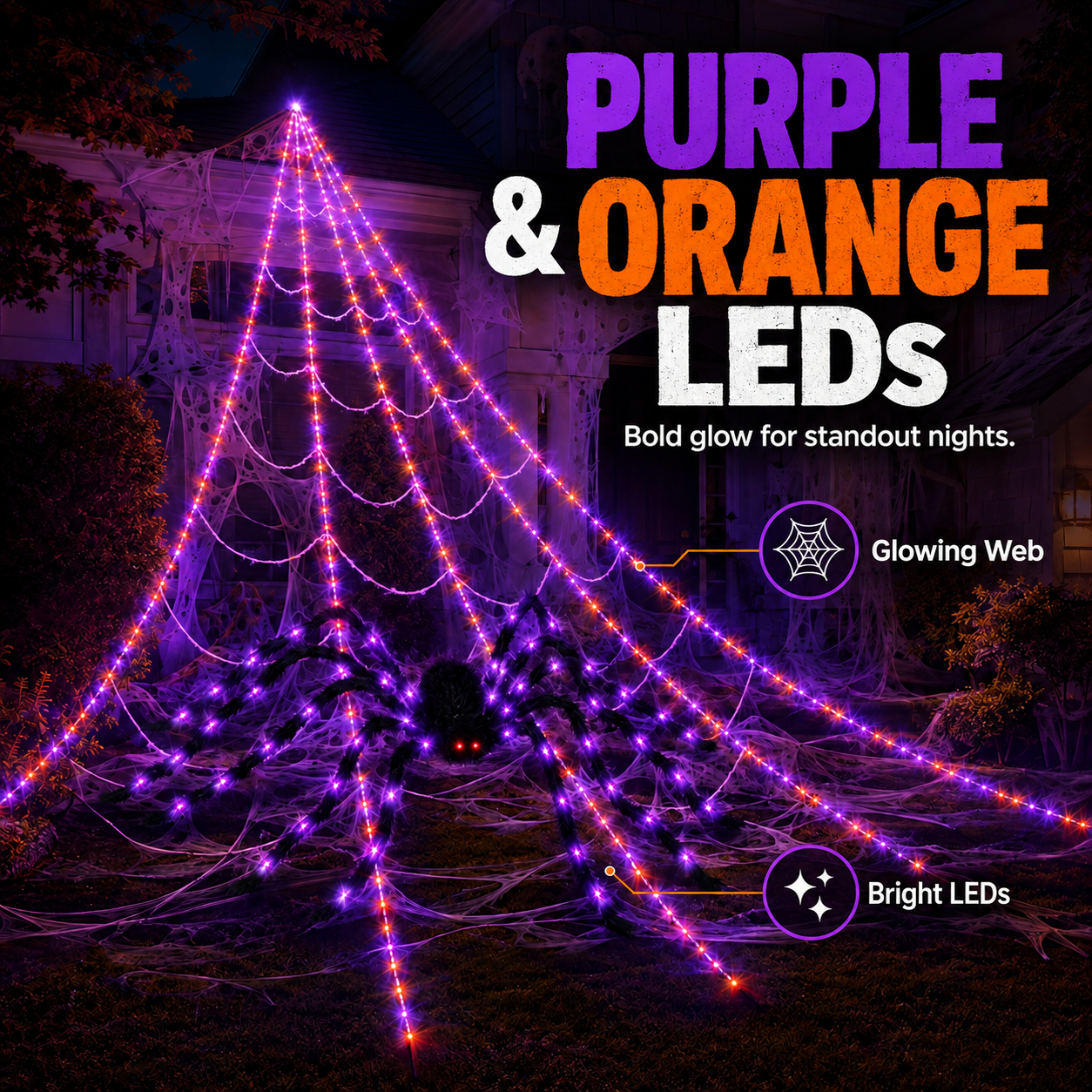 🕷️ Giant Light-Up Halloween Spider Web Set