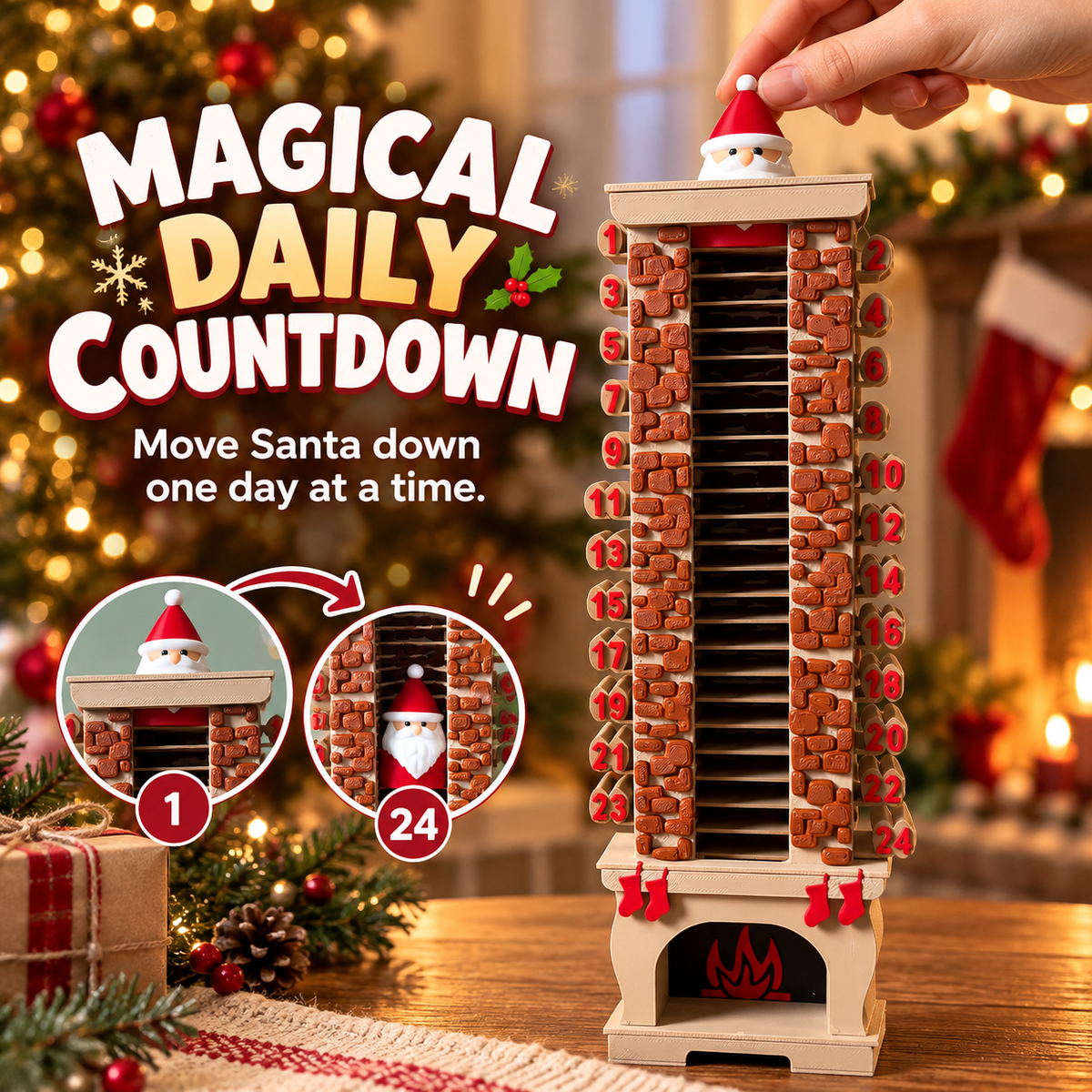 🎄 Wooden Santa Chimney Countdown Calendar & Gift