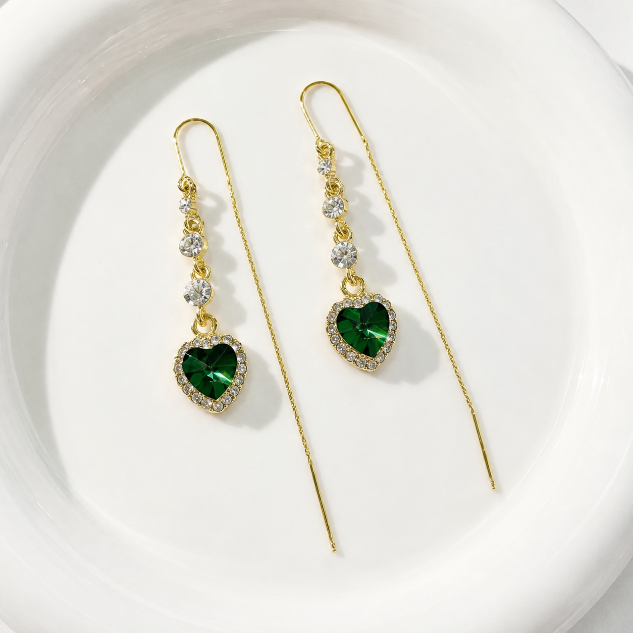 ✨ Shimmering Crystal Heart Threader Earrings