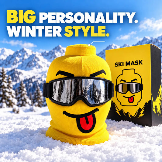 😜 Funny Yellow Ski Mask – Knit Balaclava with 4 Playful Faces ❄️