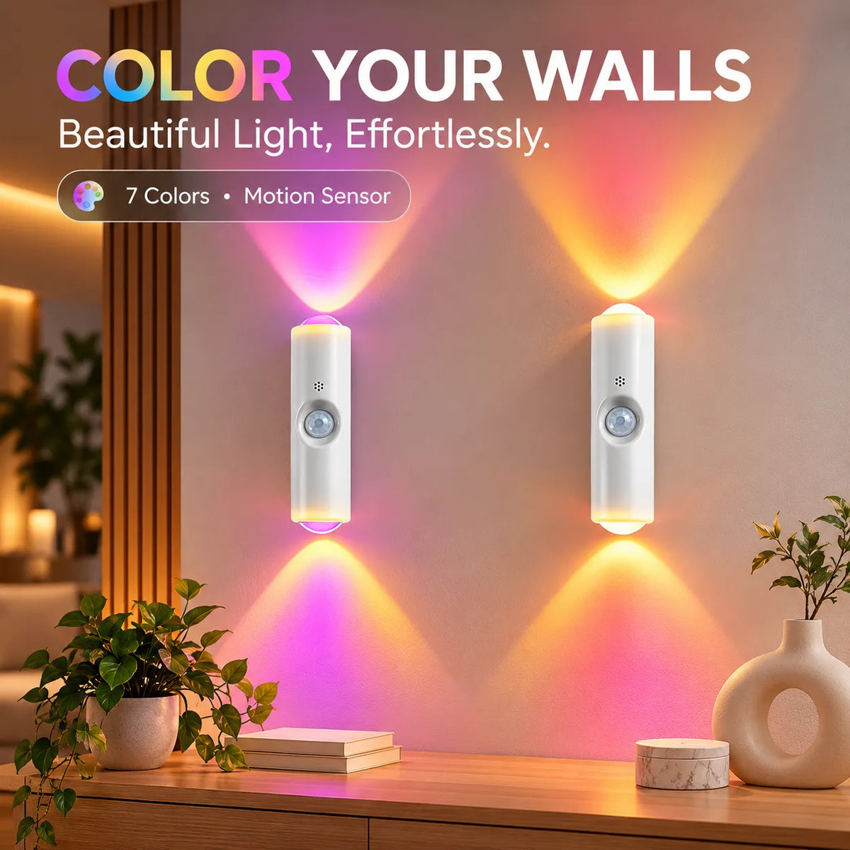 ✨ 7-Color RGB Motion Sensor Wall Lights – Magnetic, No-Drill Ambient Lighting