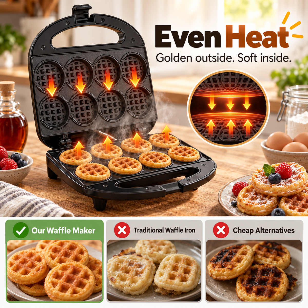 Fast Dual-Sided 8-Hole Mini Waffle Maker & Breakfast Machine 🧇😋