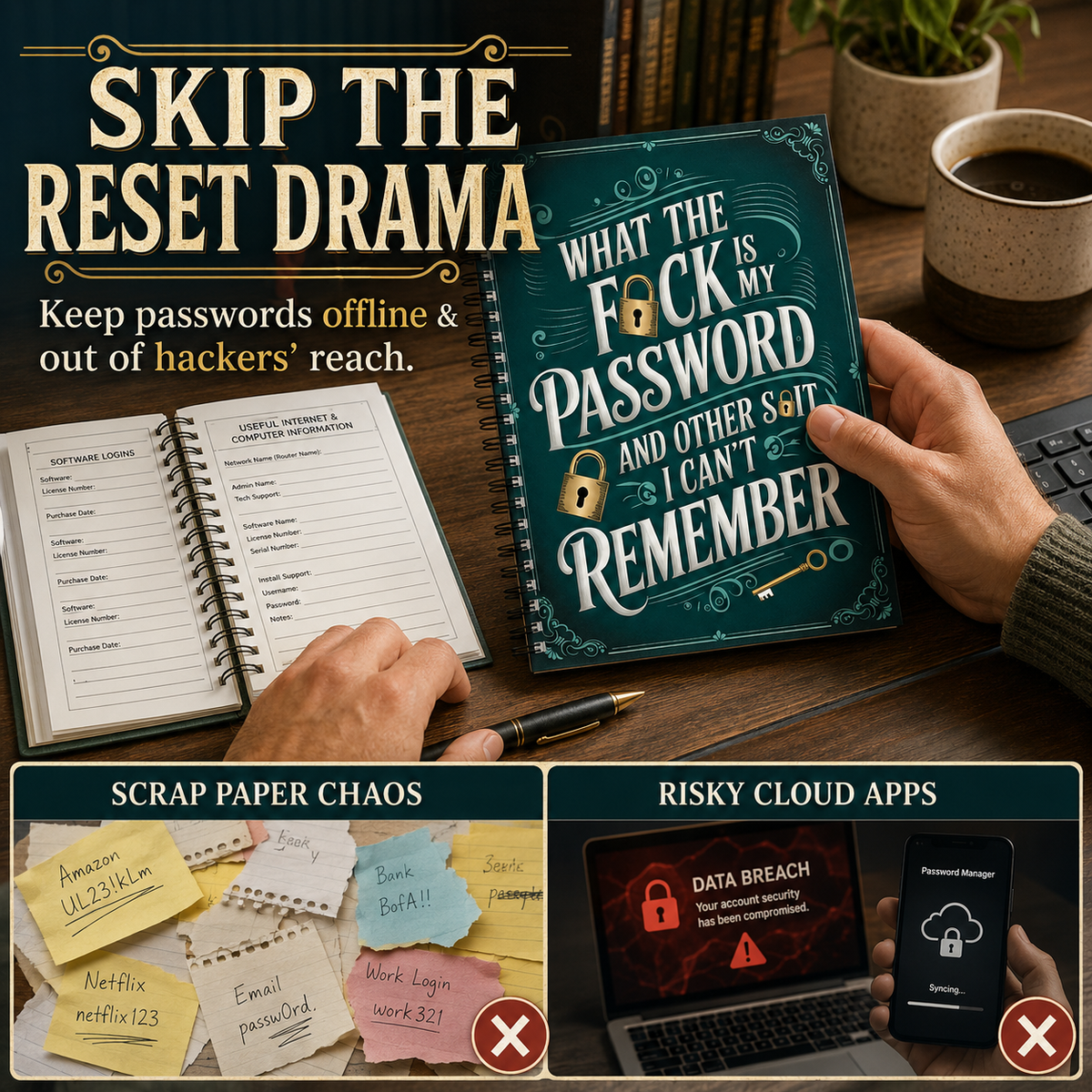 🔑 Humorous Spiral Password Book - Never Forget Logins Again!