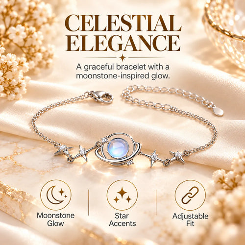 ✨ Saturn Moonstone-Inspired Bracelet – Celestial Star Jewelry Gift for Her