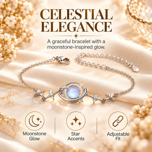 ✨ Saturn Moonstone-Inspired Bracelet – Celestial Star Jewelry Gift for Her