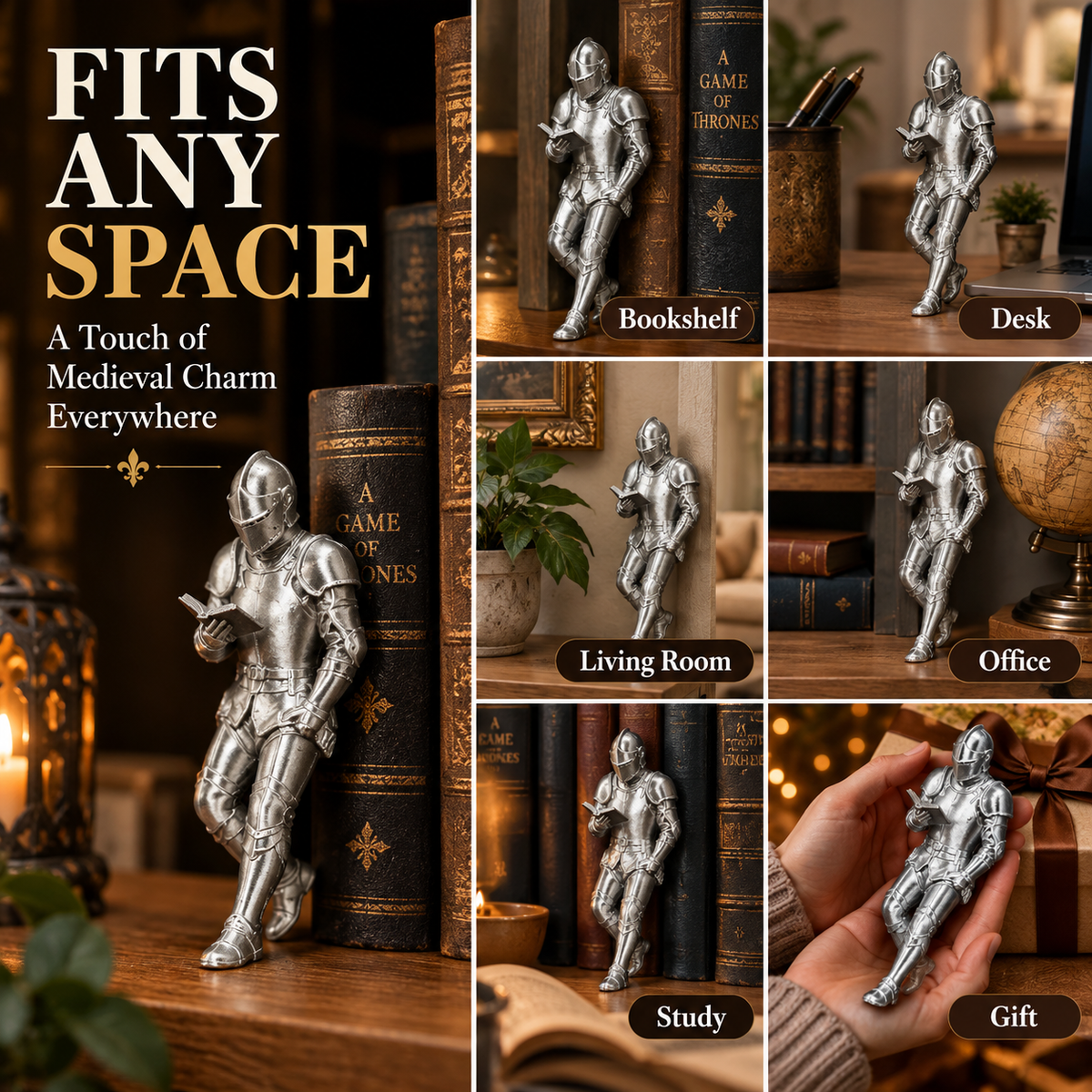 Medieval Knight Bookshelf Decor & Fantasy Book Nook Figurine ⚔️