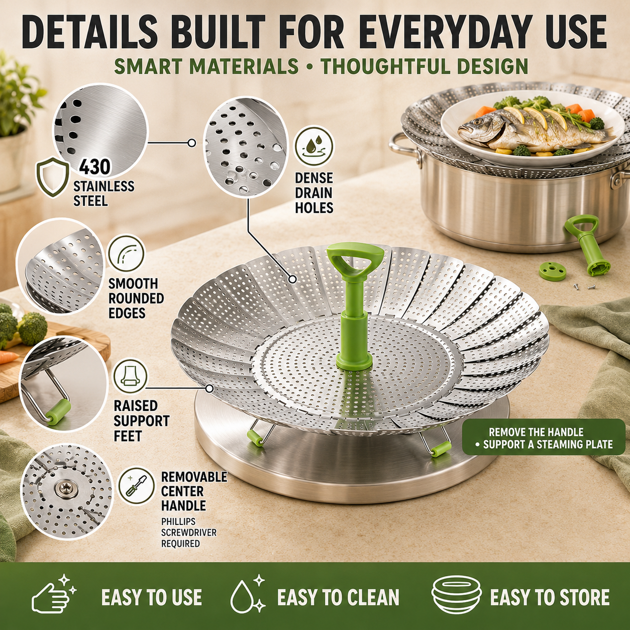 🥦 Multi-Functional Collapsible Veggie Steamer Basket, Strainer & Serving Bowl 🍲