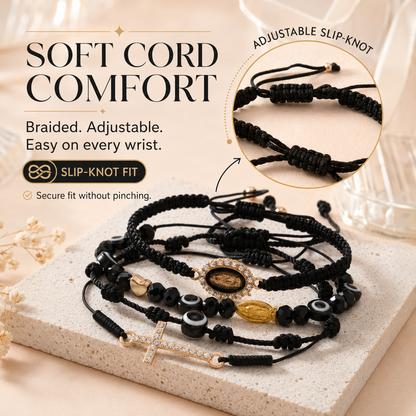 ✨ Aesthetic Multi-Layer Evil Eye & Cross Braided Bracelet Set