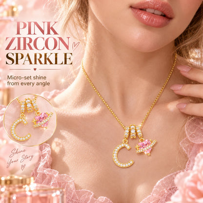 3-in-1 Custom Alphabet & Pink Zircon Pendant Necklace💫