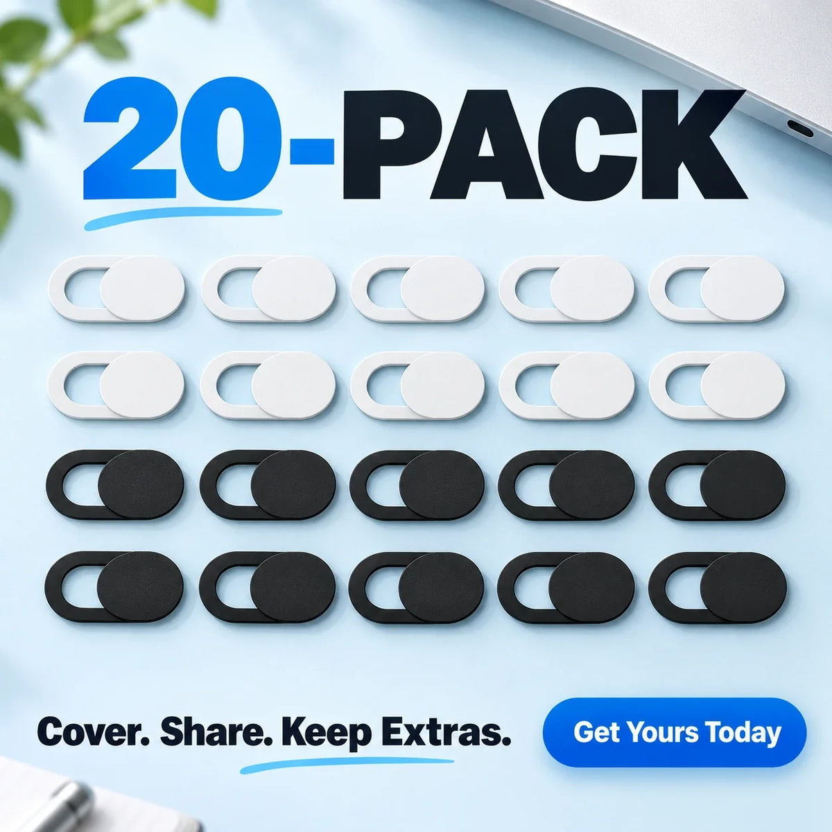 🔒 Sliding Camera Privacy Covers – 20-Pack, Black & White