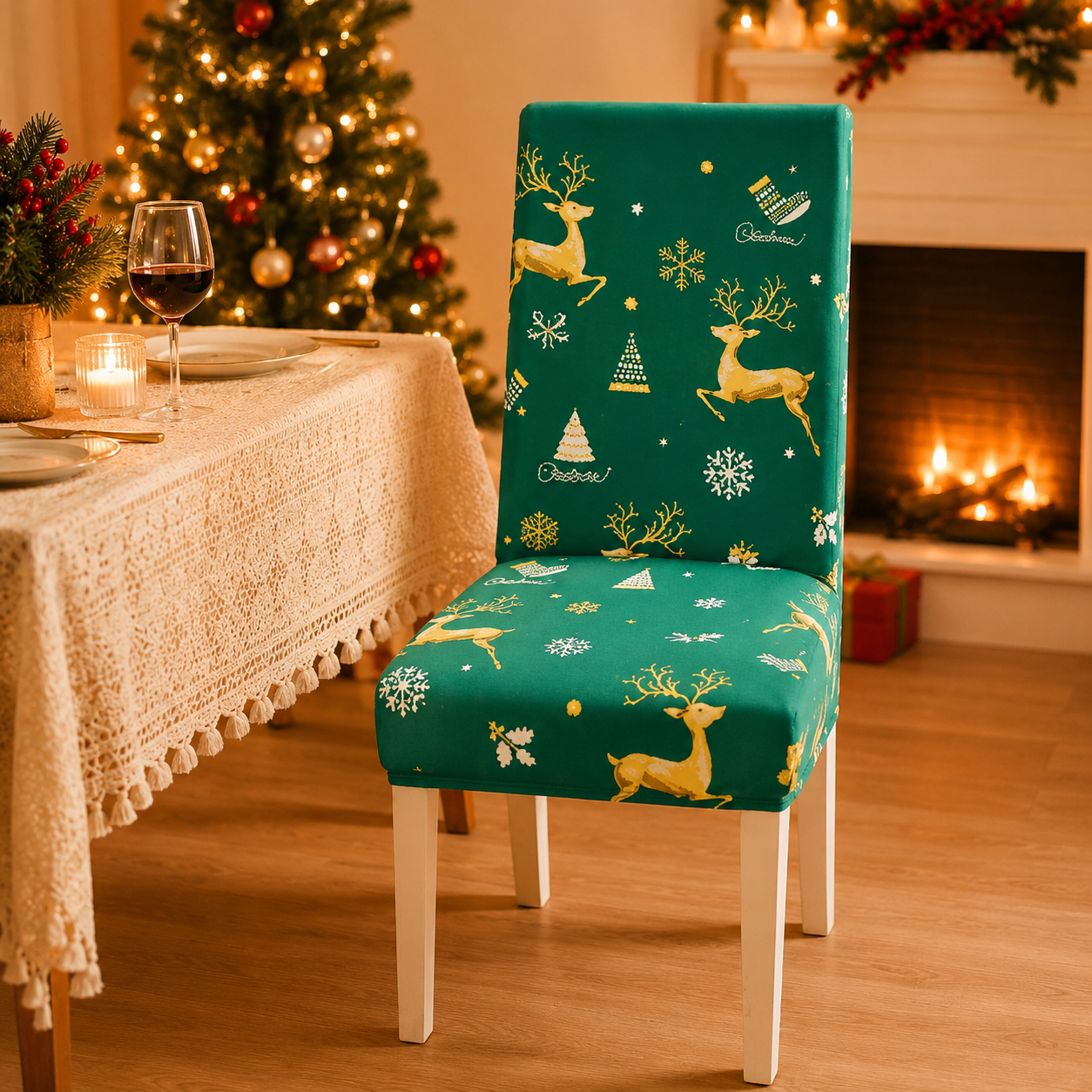 🎄 Elastic Christmas Dining Chair Cover – Soft, Washable & Festive Slipcover 🎅
