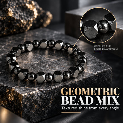 Handcrafted Geometric Natural Hematite Stone Bracelet 🖤