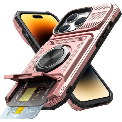 📱Compatible with iPhone & Samsung | Wallet Phone Case Card Holder Magnetic Ring Stand Heavy Duty Cover