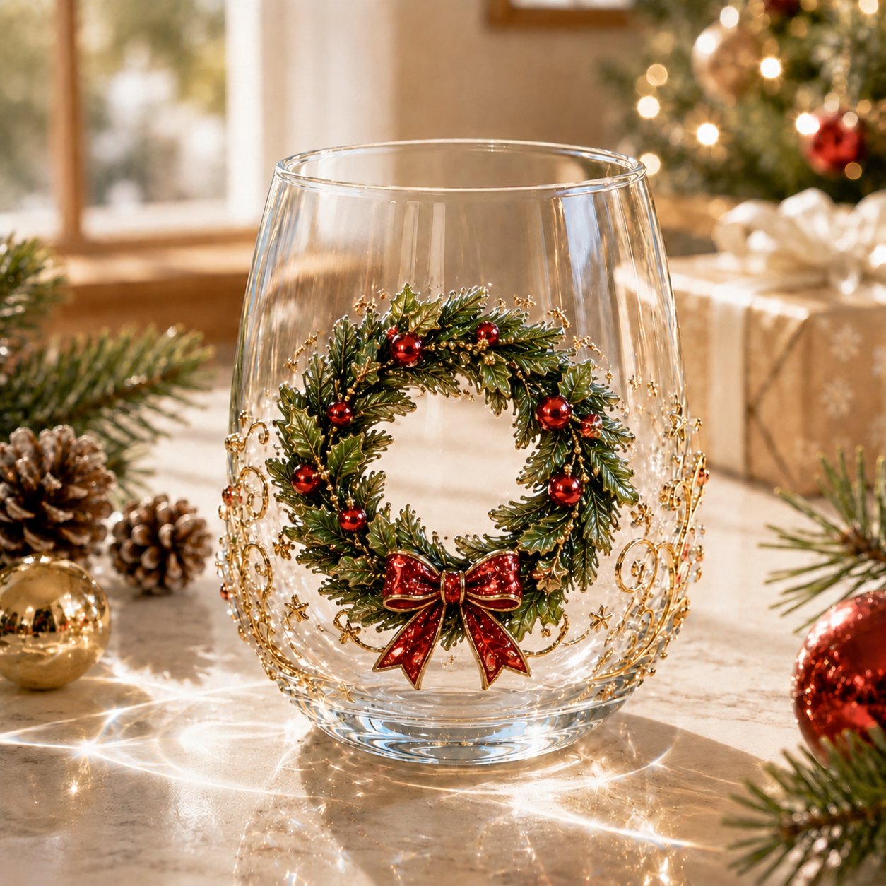🎄 Luxury Christmas Glass Art Cup – Festive Holiday Drinkware & Premium Gift for Christmas 🎁✨