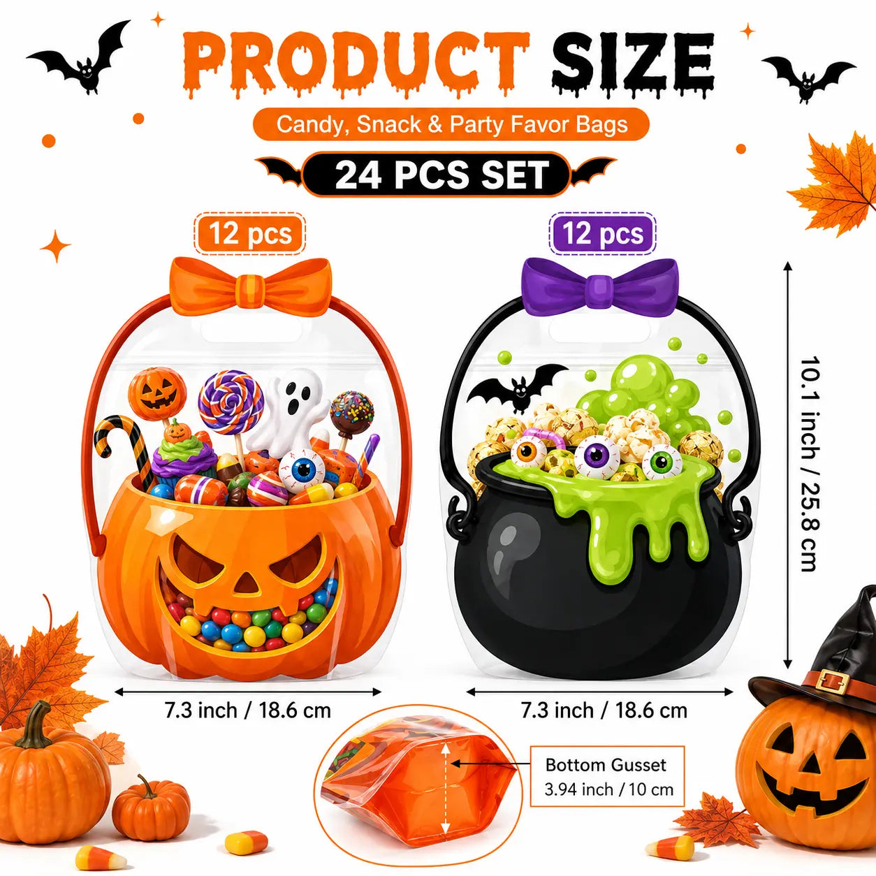 🍬 Halloween Candy Bags with Handles | Durable Clear Goodie Bags for Trick-or-Treating 🎃