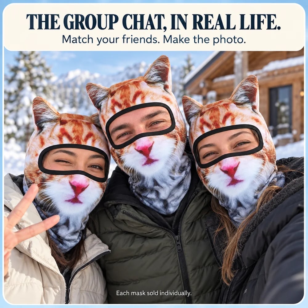 🔥🐱3D Realistic Animal Head Mask for Skiing, Cycling & Costume Parties