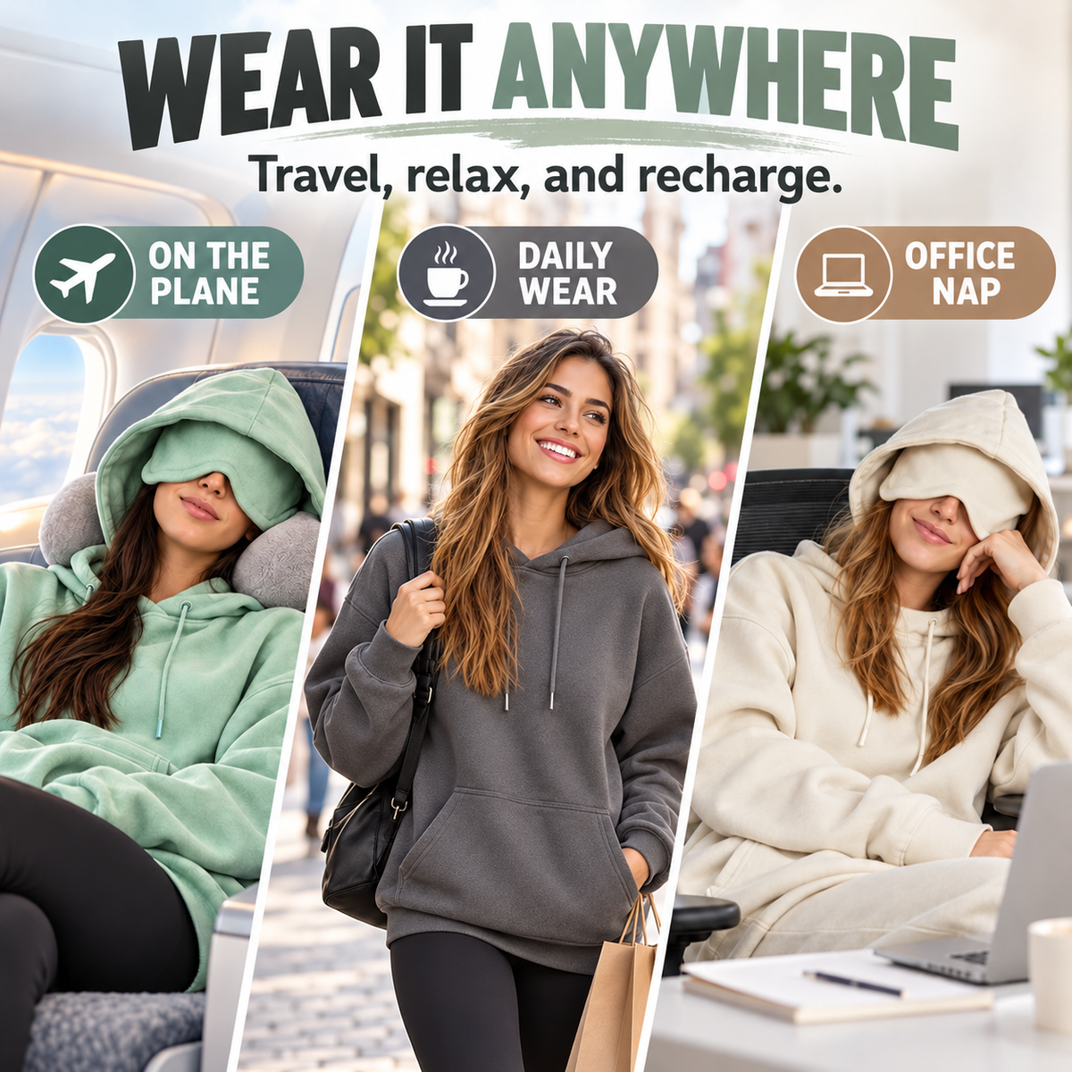 🌙 Travel Sweatshirt Hoodie with Built-in Sleep Mask