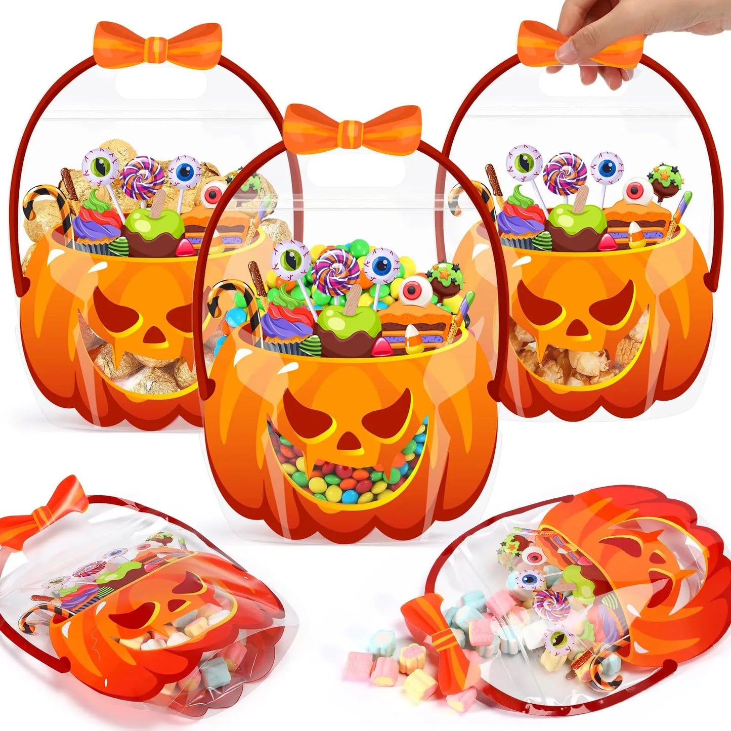 🍬 Halloween Candy Bags with Handles | Durable Clear Goodie Bags for Trick-or-Treating 🎃