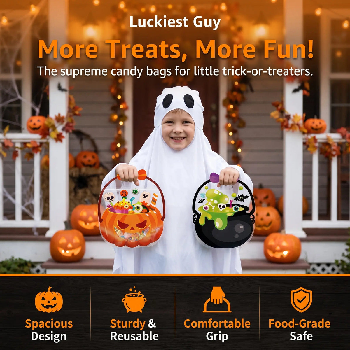 🍬 Halloween Candy Bags with Handles | Durable Clear Goodie Bags for Trick-or-Treating 🎃