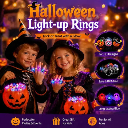🎃 50PCS Light-Up Halloween Rings for Kids