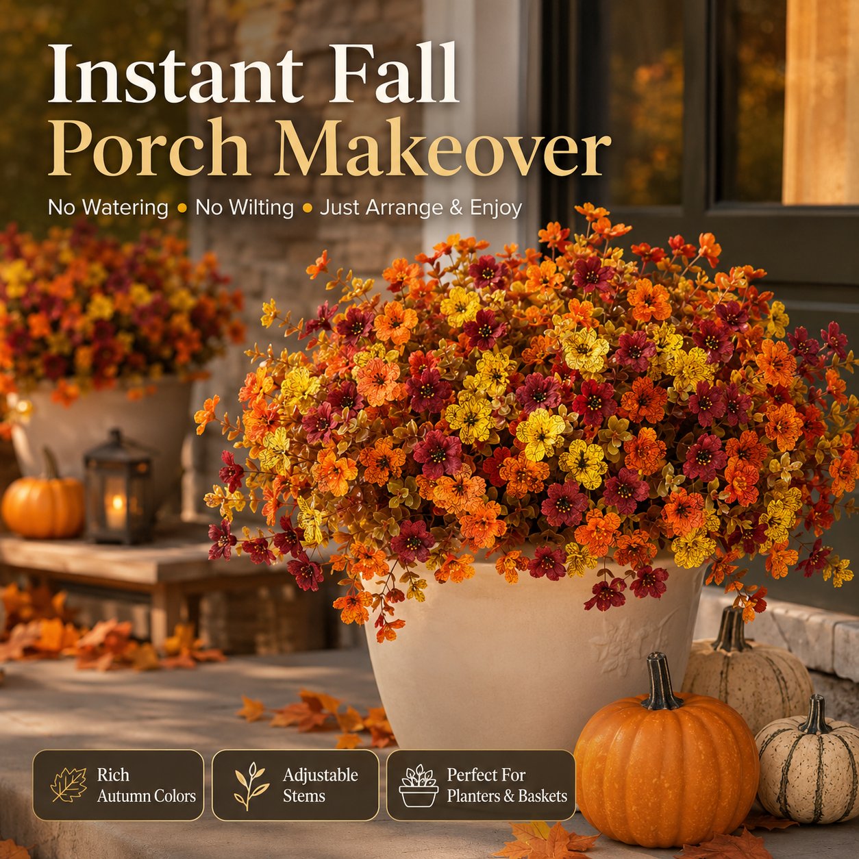Ultimate Fall Porch Refresh Bundle 🍁 Real-Touch Faux Flowers - UV Resistant