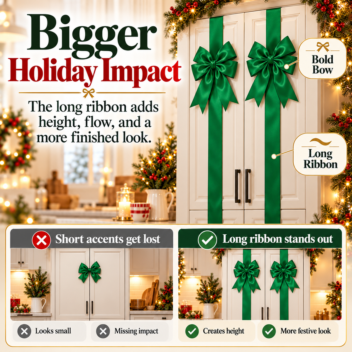 🎀 Christmas Bow & Ribbon Decor Set – Festive Door & Home Decorations