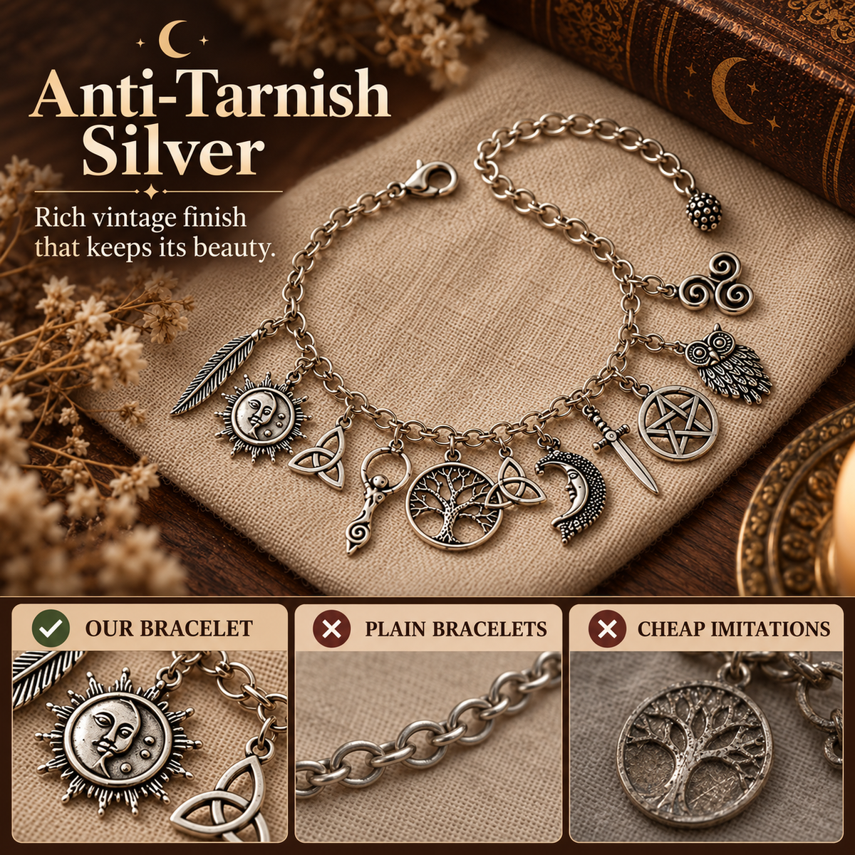 Sacred Tree of Life & Symbols Charm Bracelet 🌿