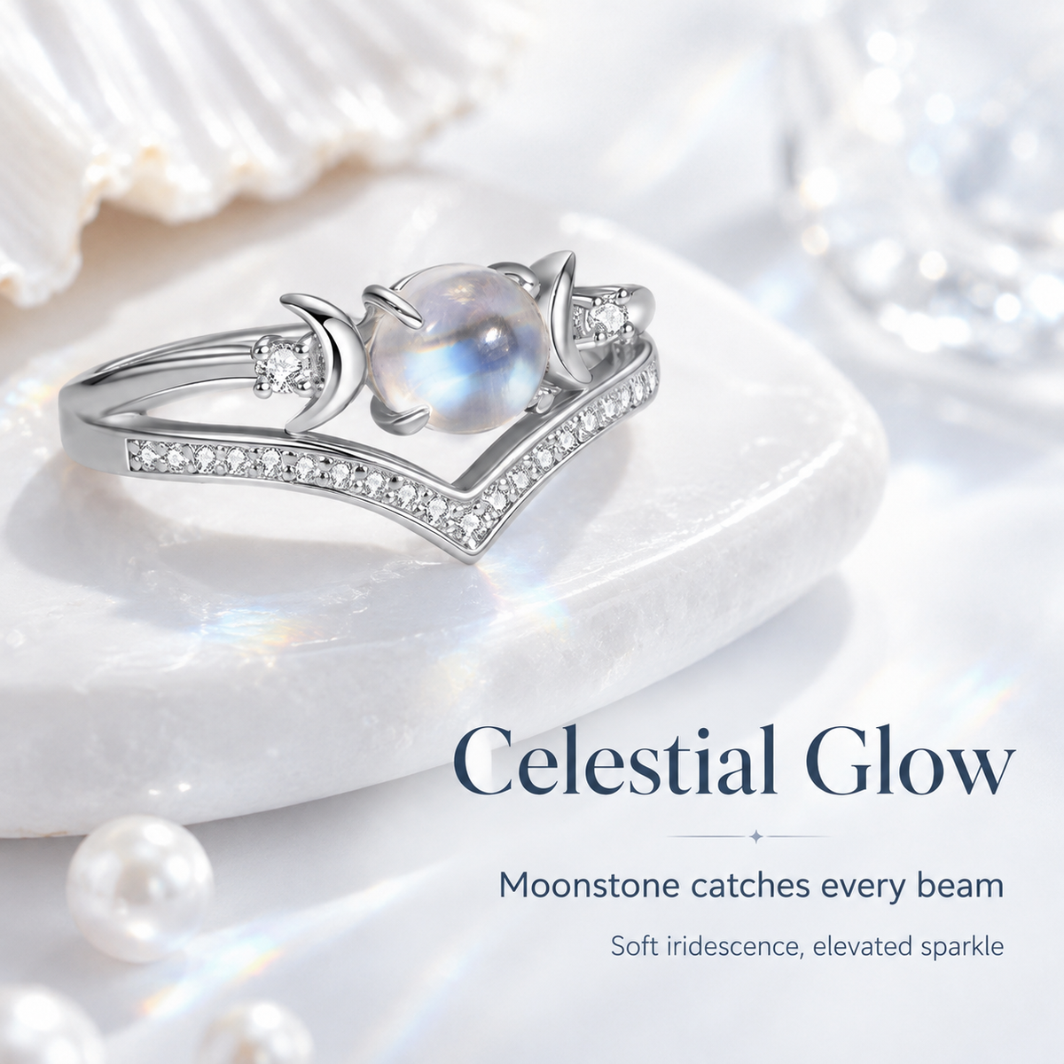 🌙 Mystic Triple Moon & Moonstone Ring | Celestial Vintage Jewelry