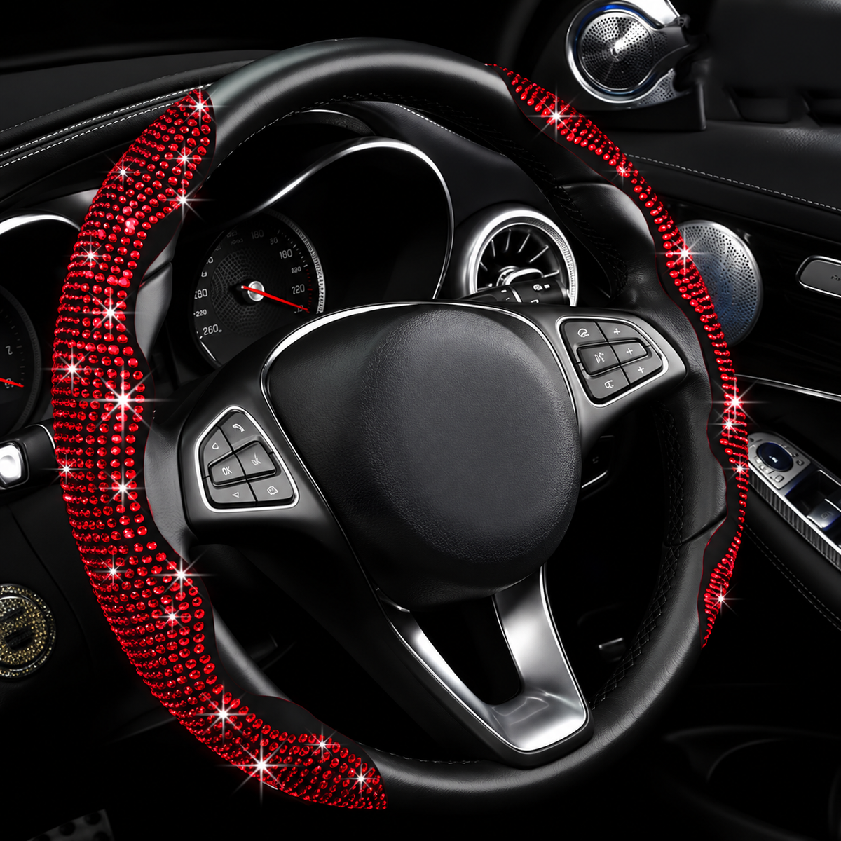 💎 Sparkly Crystal Carbon Fiber Steering Wheel Protection Set 🏎️