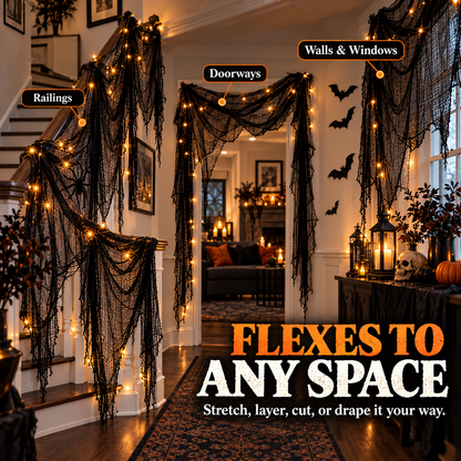 Halloween Spooky Creepy Cloth & Haunted House Spider Web Drape 🕷️👻