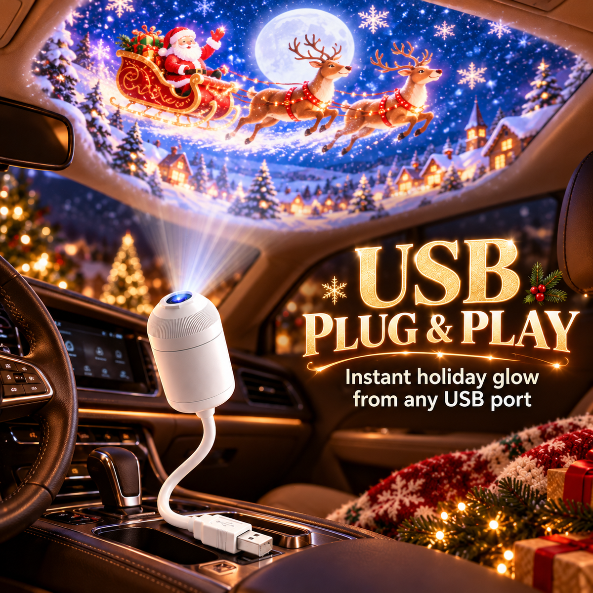 🎅 USB Christmas Atmosphere Projection Night Light for Car & Room