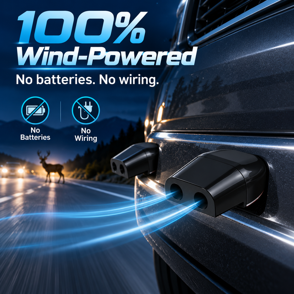 🦌 Wind-Powered Wildlife & Deer Warning Whistle for Cars