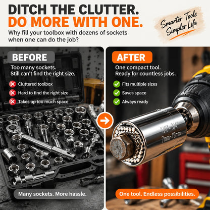 The Ultimate Universal Socket Tool – Instantly Grips Any Shape (7-19mm) with Power Drill Adapter