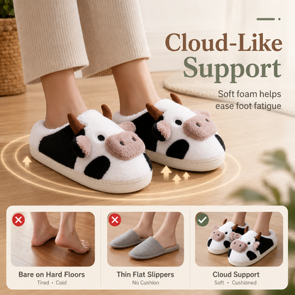 🐮 Cute Fluffy Cow Slippers | Your Daily Dose of Cozy & Smiles! ✨