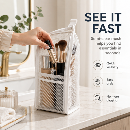 💧 Waterproof Upright Cosmetic Pouch with Crystal-Clear Mesh