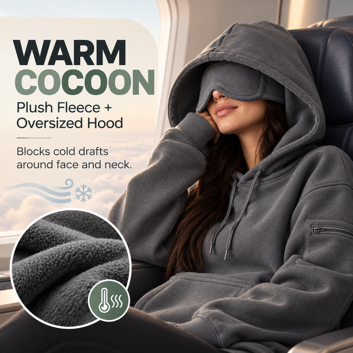 🌙 Travel Sweatshirt Hoodie with Built-in Sleep Mask