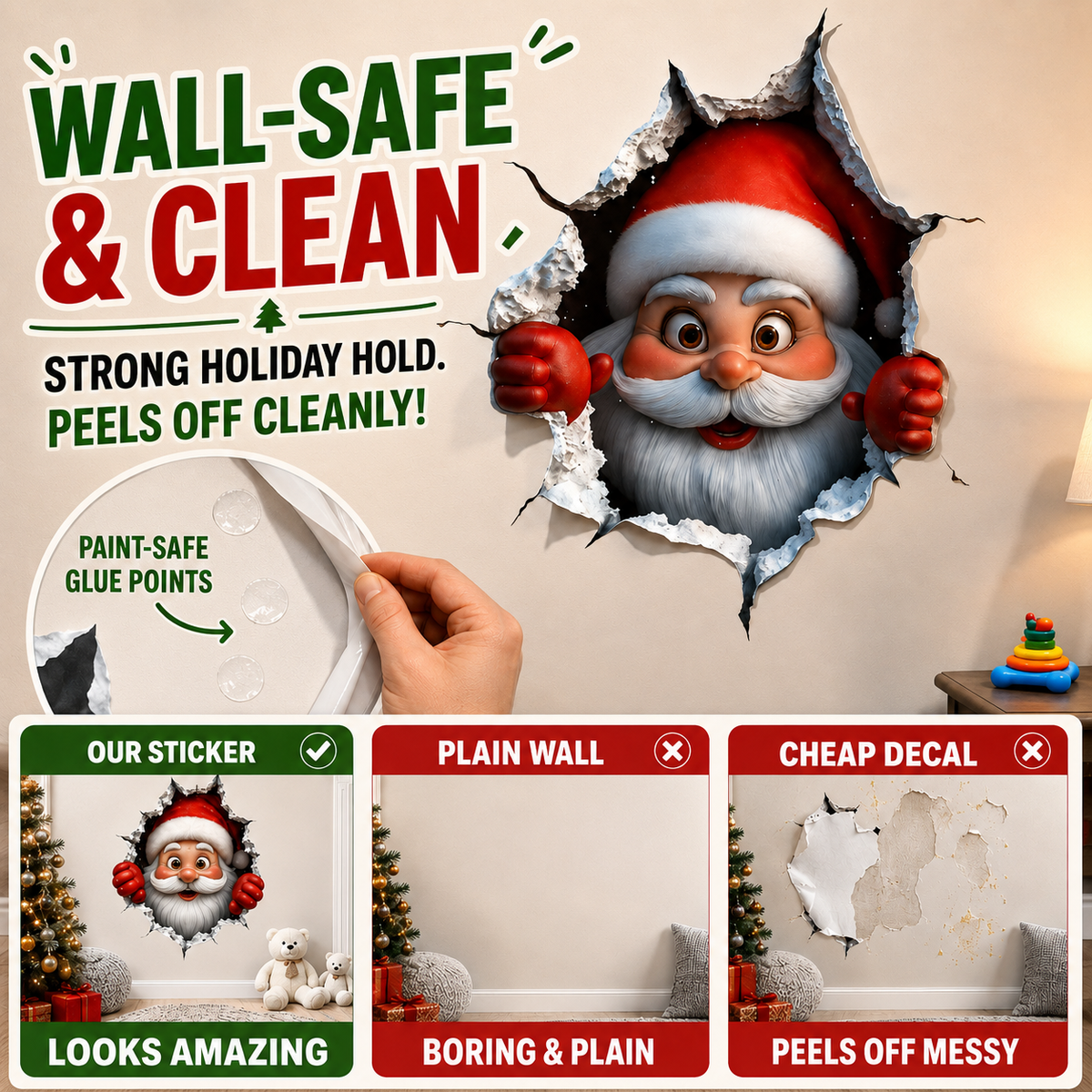 🎅 Bring Christmas Magic Home:  Santa Burst Wall Sticker!