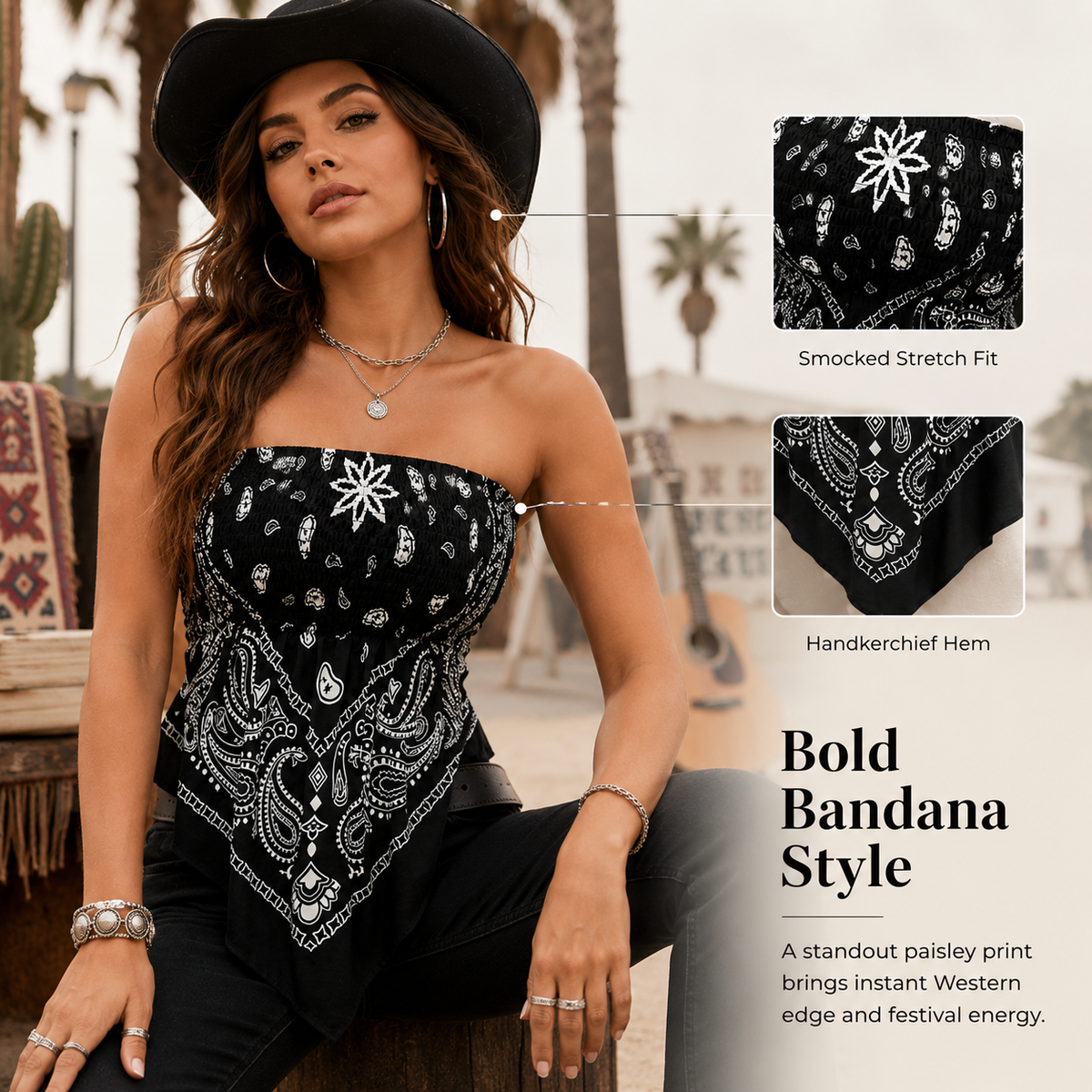 Retro Vibe Bandana Smocked Tube Top