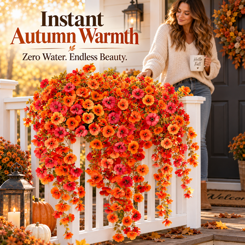 🍂 Fall Autumn Artificial Silk Pansy & Eucalyptus Hanging Bouquet-6 Packs