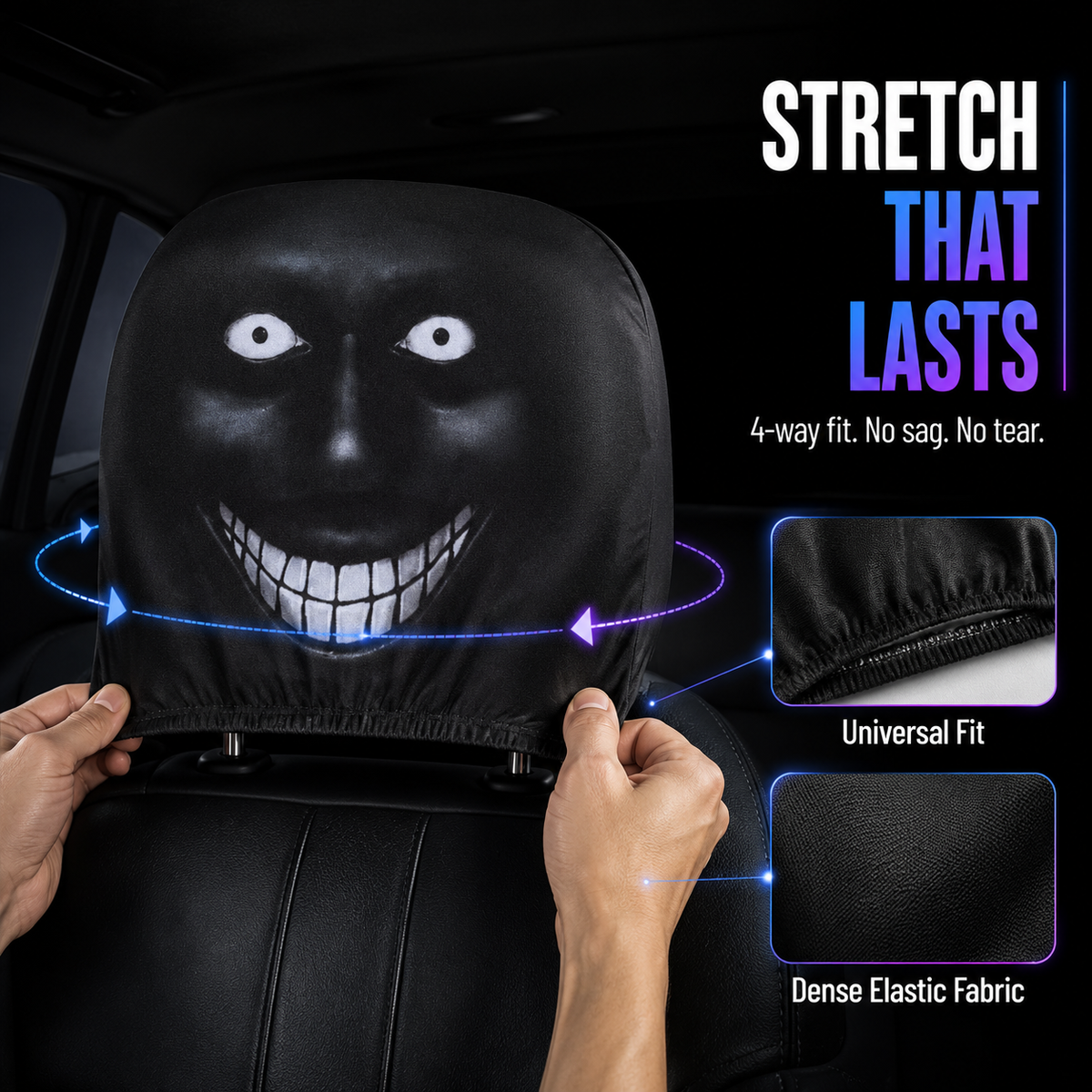 【Funny Face Stretch Car Headrest Cover】 🎭🚗
