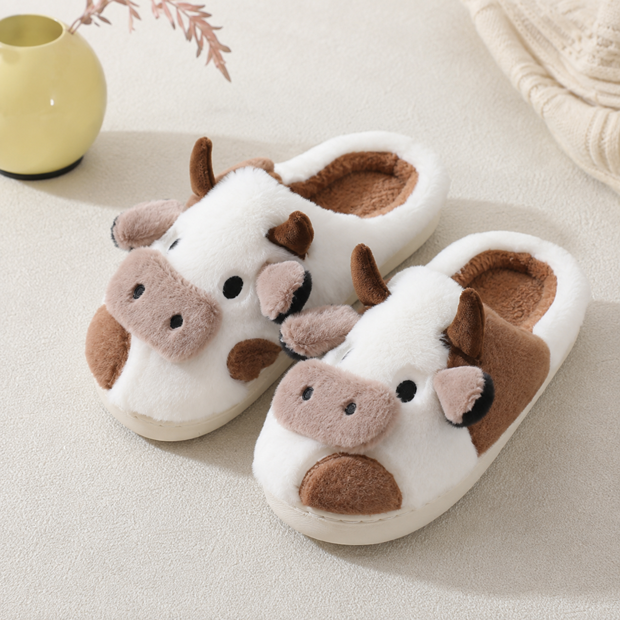 🐮 Cute Fluffy Cow Slippers | Your Daily Dose of Cozy & Smiles! ✨