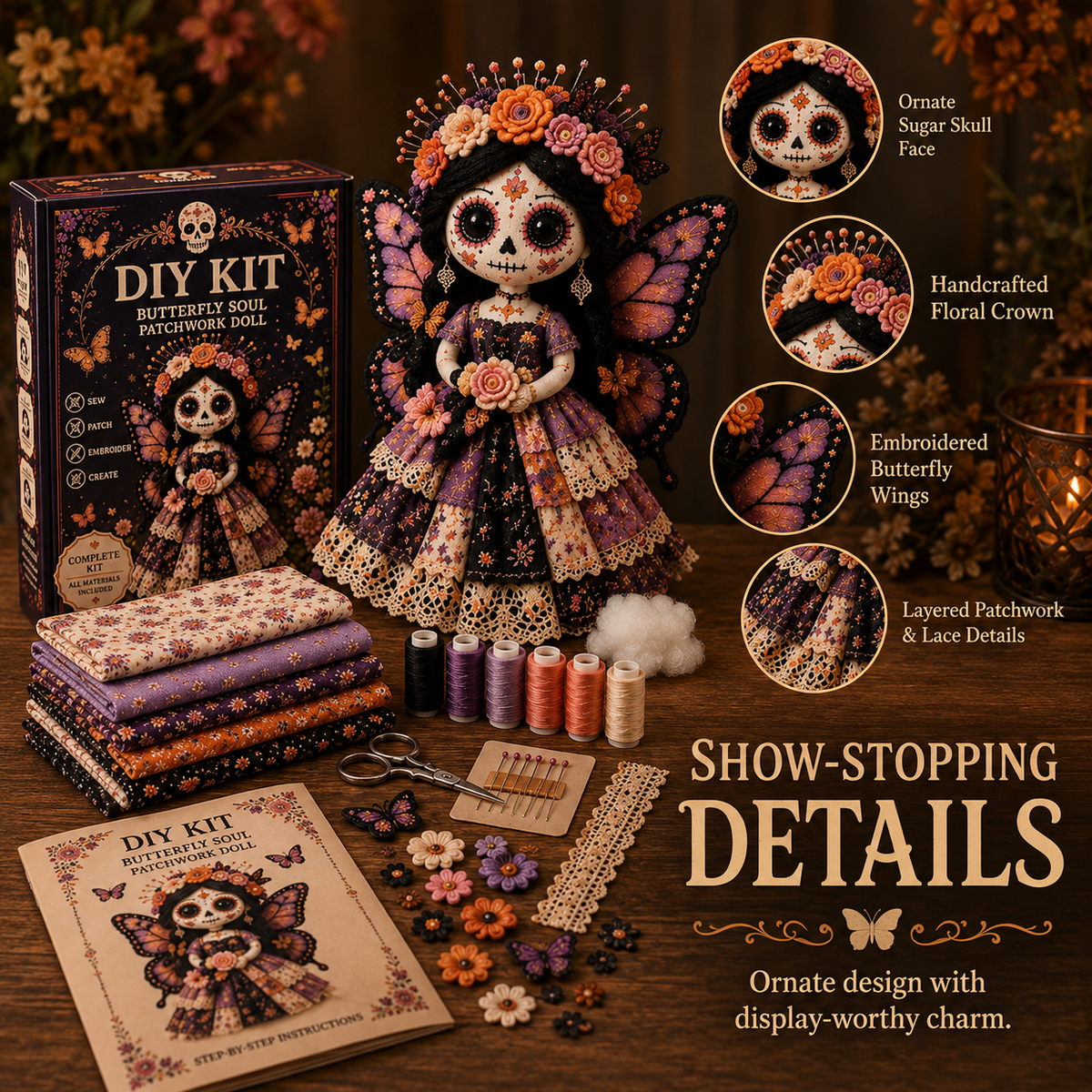 ✂️ DIY Marigold Spirit Patchwork Doll – Complete Crafting Kit for Halloween🎃