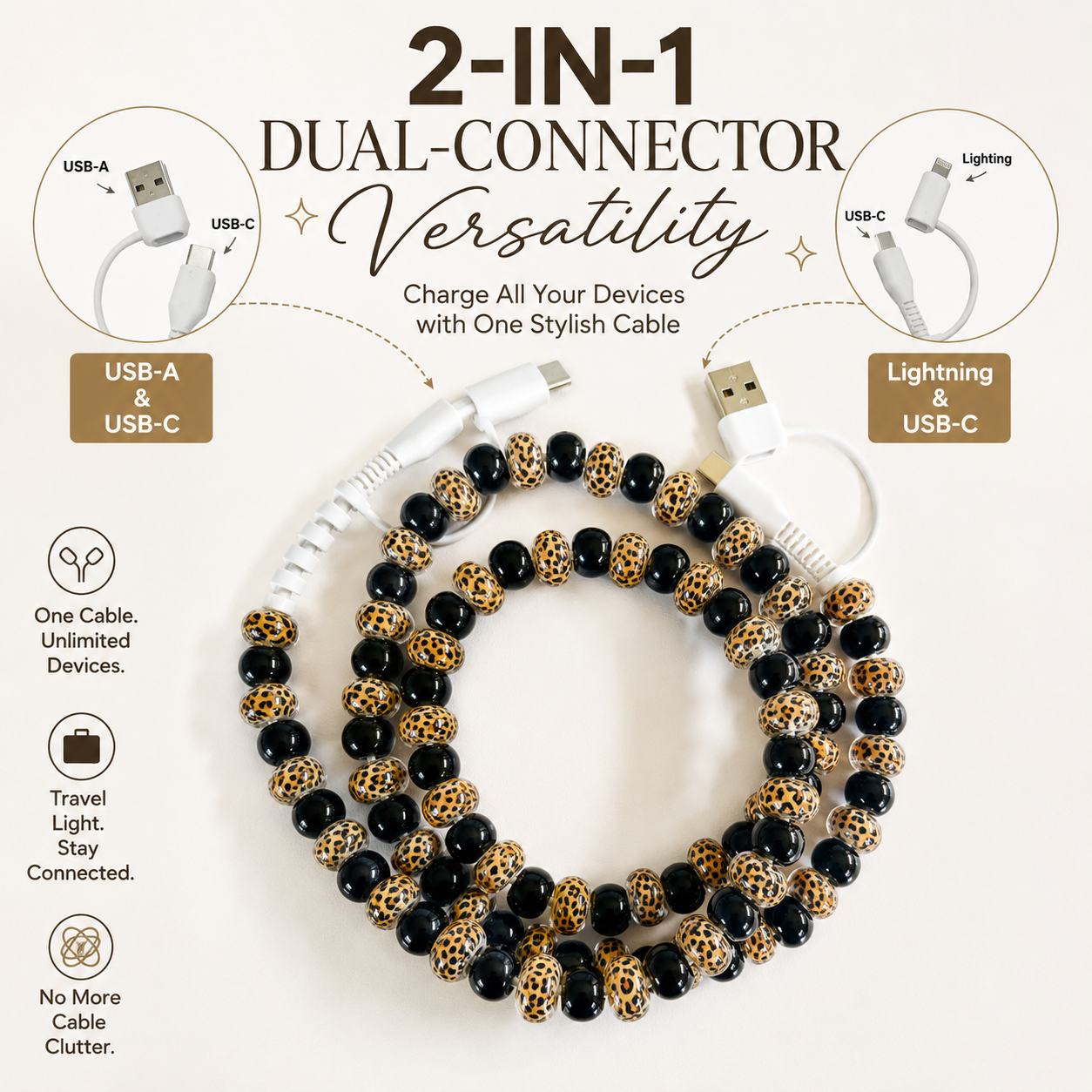 Luxury Leopard Beaded Dual-Head Charging Cable 🖤⚡