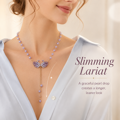 💜 Elegant Double Swan Crystal & Pearl Long Necklace 🦢