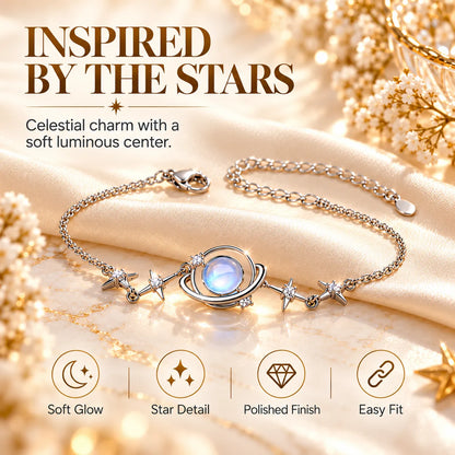 ✨ Saturn Moonstone-Inspired Bracelet – Celestial Star Jewelry Gift for Her