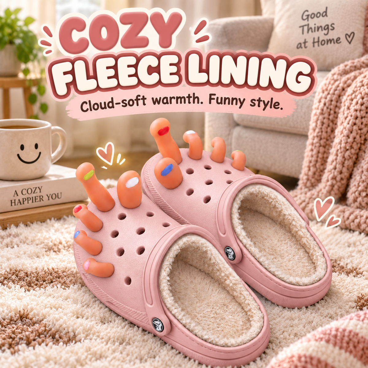 Funny 3D Finger-Toe Plush Clogs 🦶🤪