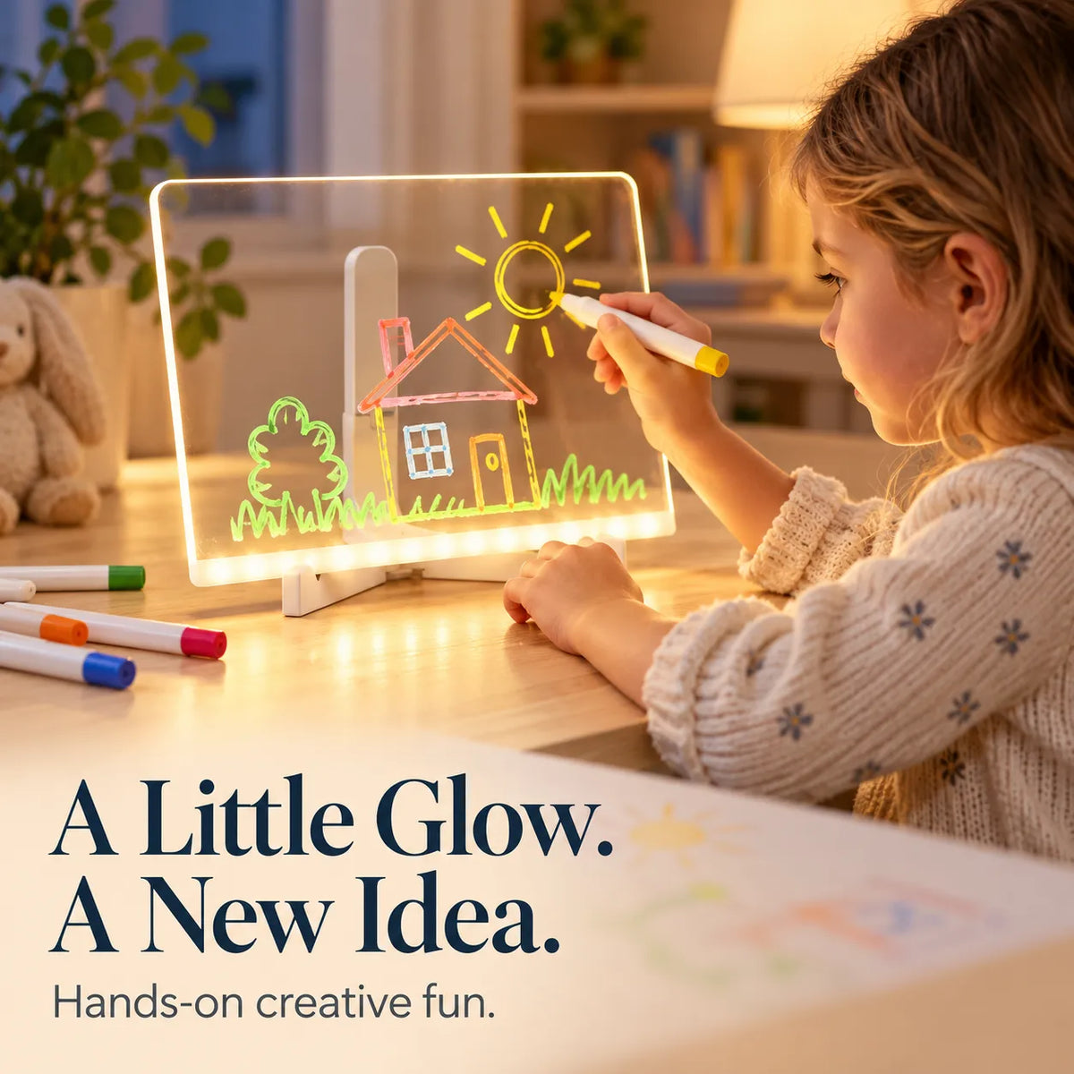 🎨 LED Light-Up Drawing Board for Kids – Reusable Clear Doodle Board with Colorful Markers & Adjustable Stand ✨