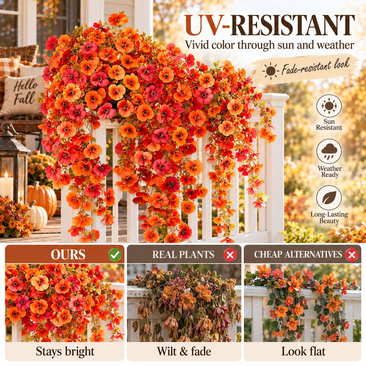 🍂 Fall Autumn Artificial Silk Pansy & Eucalyptus Hanging Bouquet-6 Packs