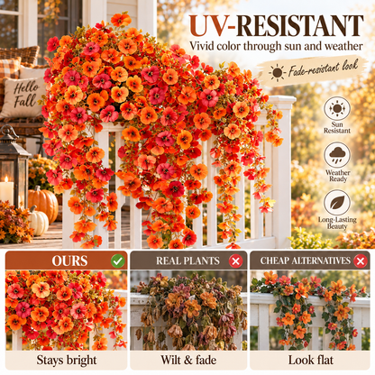 🍂 Fall Autumn Artificial Silk Pansy & Eucalyptus Hanging Bouquet-6 Packs